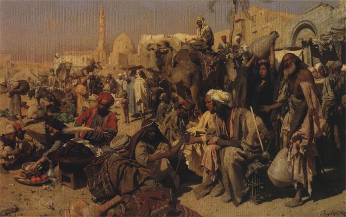Leopold Carl Muller Market Place Outside the Gates of Cairo. oil painting image